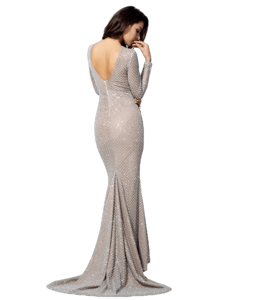 Love&Lemonade . White Flash Lattice Beads Slim  Long Dress  TB 10036 Autumn/Winter