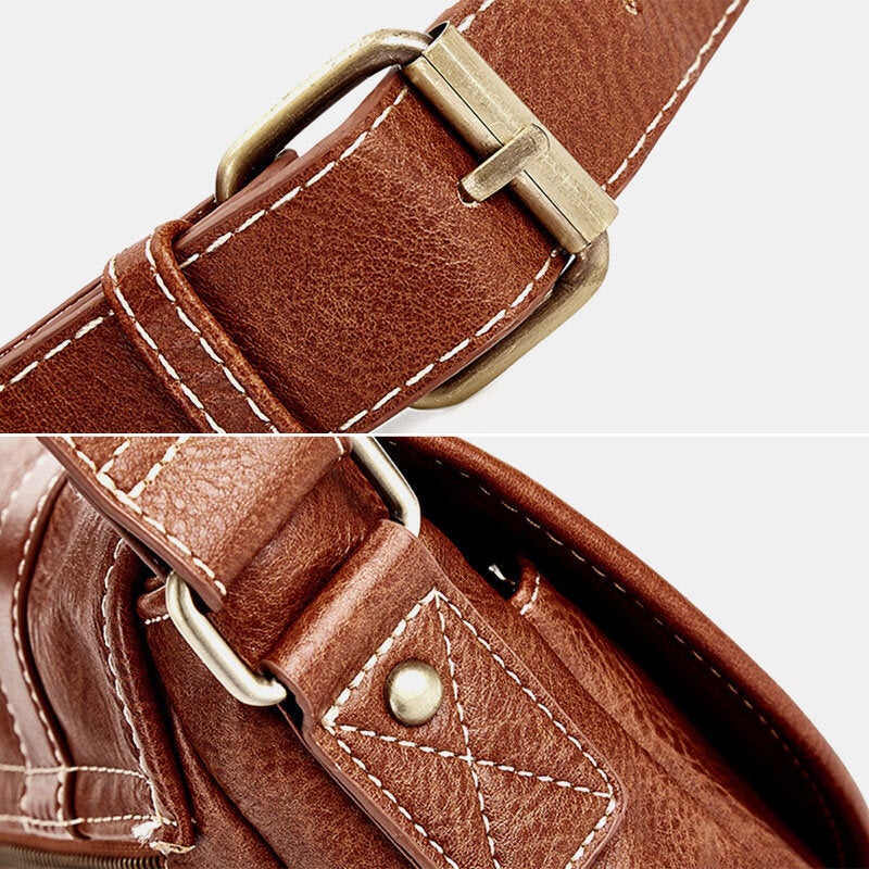 Men's Vintage PU Leather Waterproof Crossbody Bag, Multi-pocket, Large Capacity Shoulder Bag