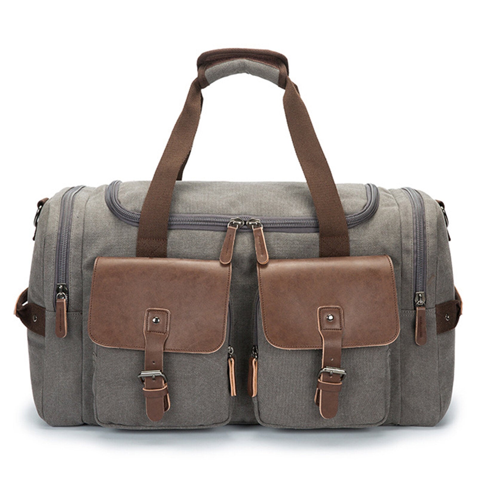 Men's Large Capacity Canvas Travel Messenger Bag with Multi-Pocket Zipper