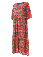 Women Three Quarter Sleeve Bohemia Vintage Print Floral Dress