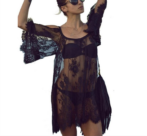 Seductive Sheer Embroidery Beach Cover-up Dress For Ladies