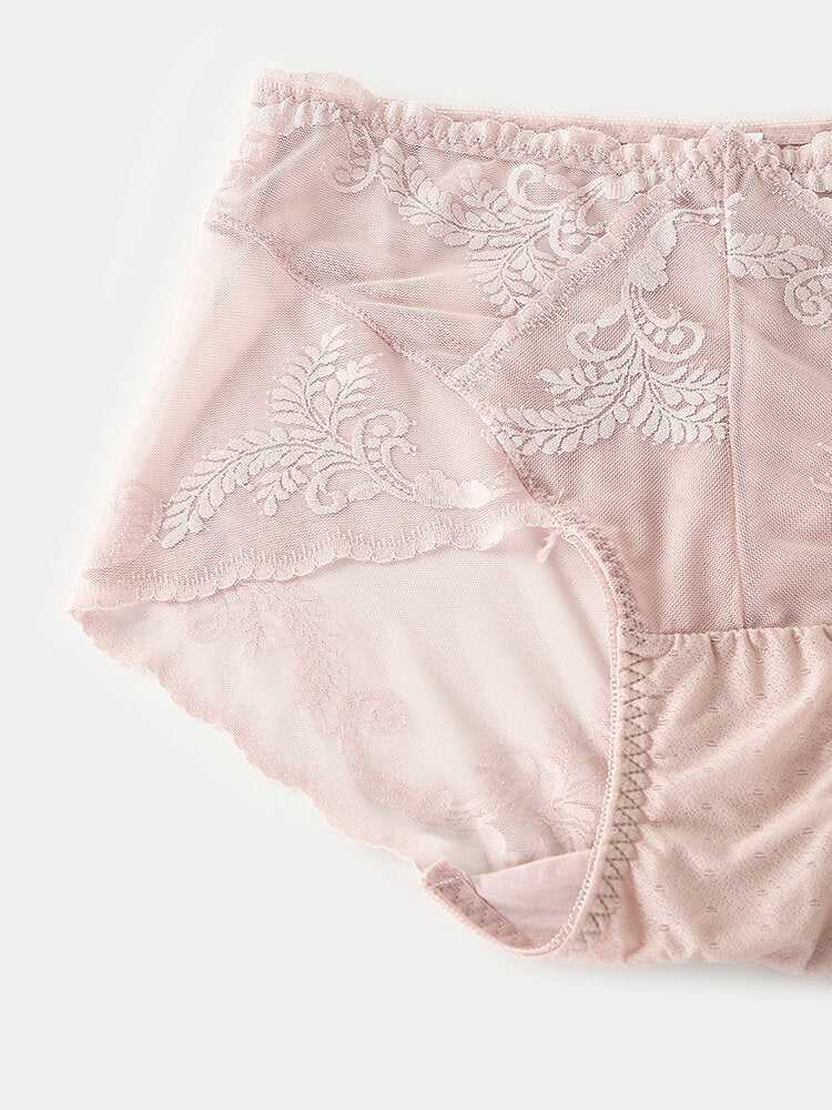 Women's High Waist Floral Lace Lingerie Panties - Breathable & See-Through