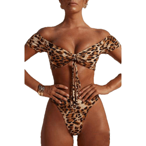 Padded Bra Tops Thong Bottoms Leopard Swimsuit Bikini