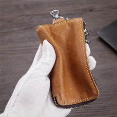 Men And Women Retro Genuine Leather Multi-function 6 Key Holder Purse Solid Card