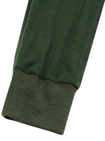 Women V-Neck Long Sleeve Daily Solid Color Harem Jumpsuit With Pocket