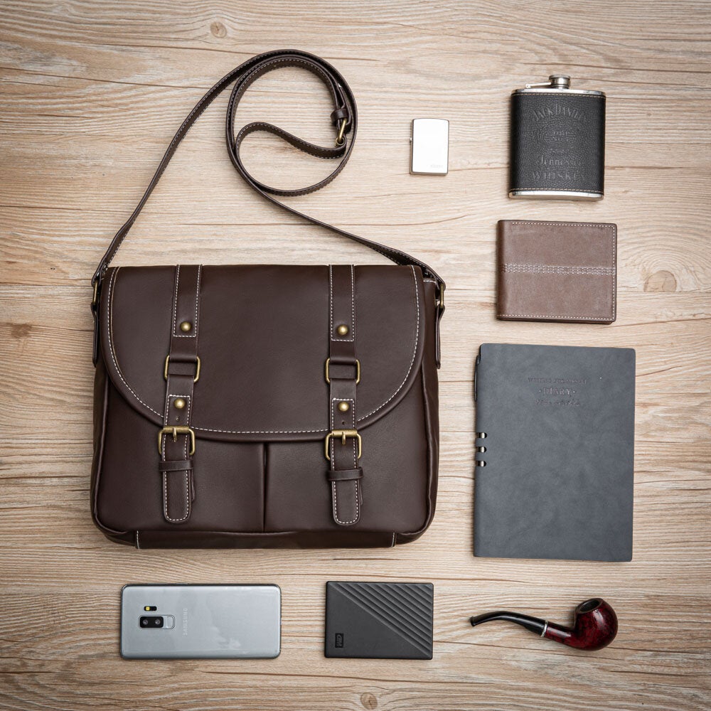 Men's Vintage PU Leather Multi-pocket Crossbody Teacher Bag