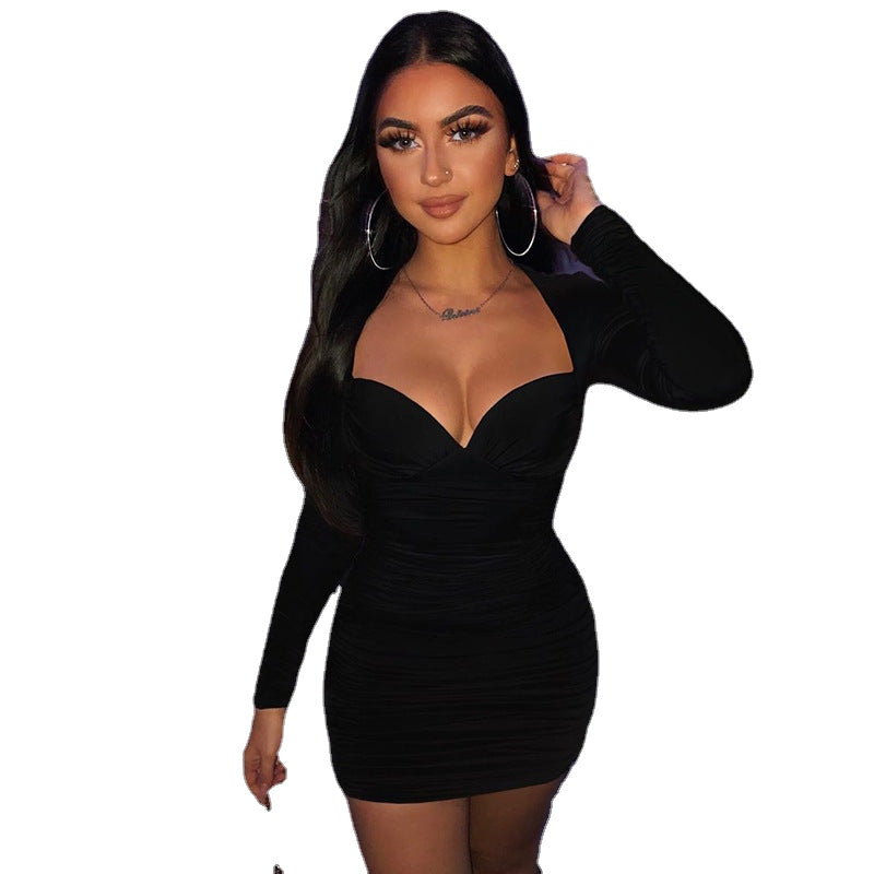 Women's Slim-Fit Sexy V collar Long-Sleeve Bottoming Dress