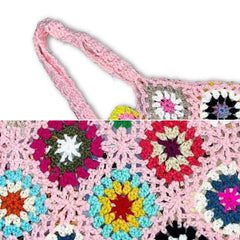 Women Handmade Crochet Ethnic Casual Handbag Mixed Floral Pattern Multifunctional Shoulder Bag Tote