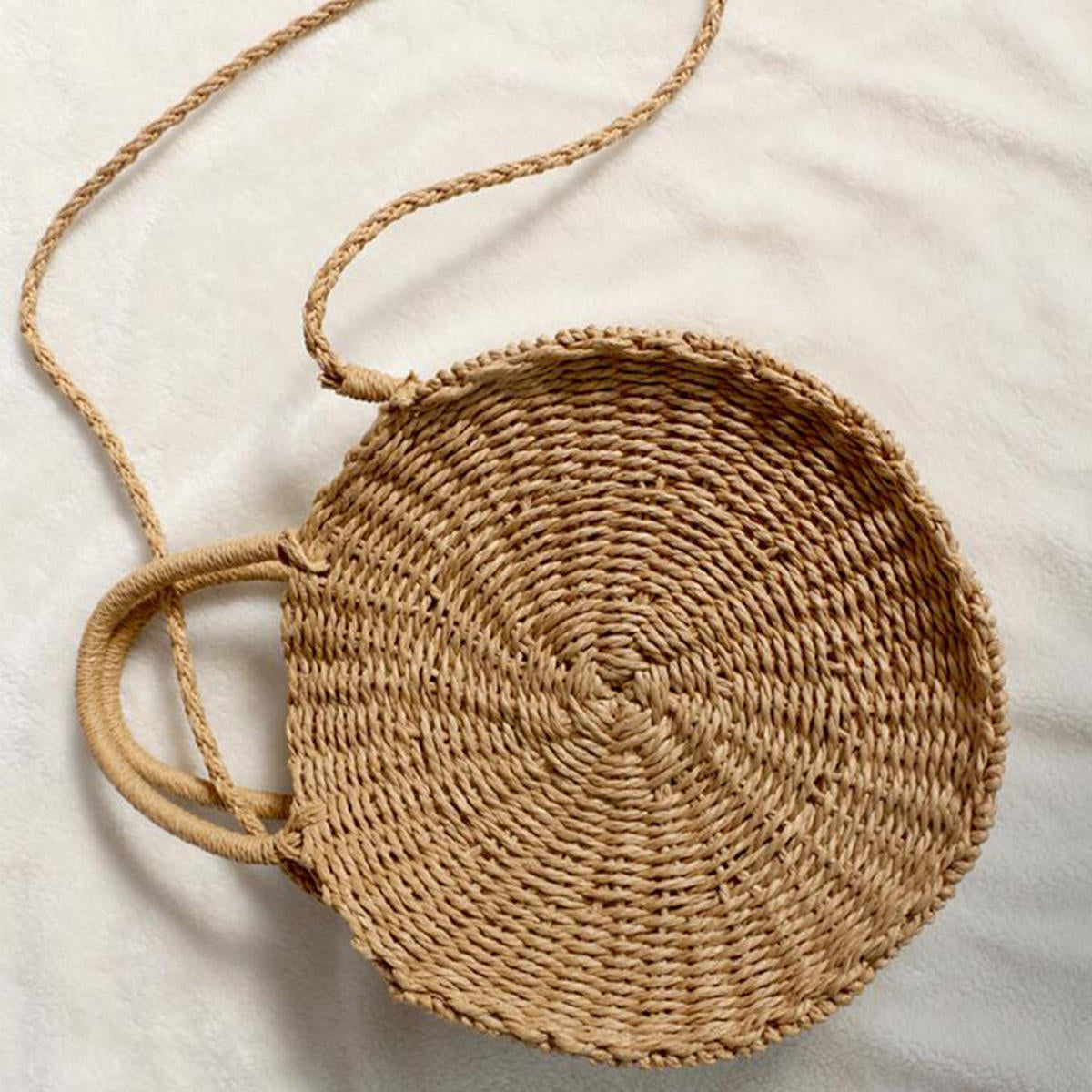 Round Women Girls Straw Rattan Bag Circle Handbag Handwoven Summer Beach Bali