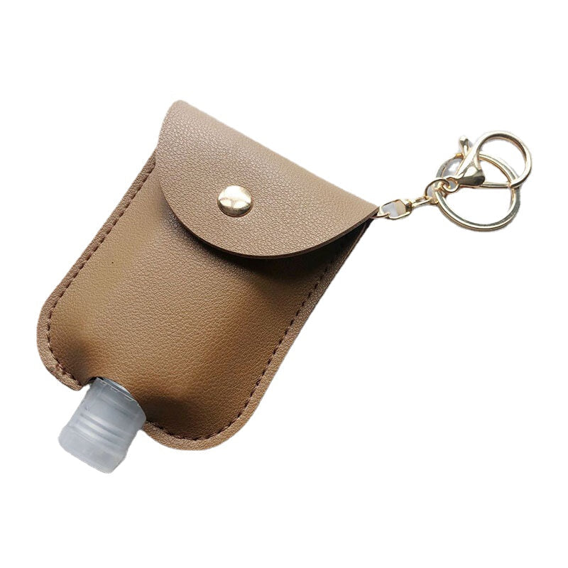 Women Faux Leather Casual Portable Hand Sanitizer Bottle Keychain Travel Pendant Bag Accessory