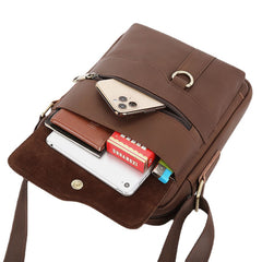 Men's Vintage Leather Crossbody Bag - Large Capacity, Fits 6.5" Phone, Casual Shoulder Messenger Bag