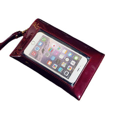 Female Casual Patent Leather Small Square Bag Chain Phone Shoulder Messenger with Transparent Slot