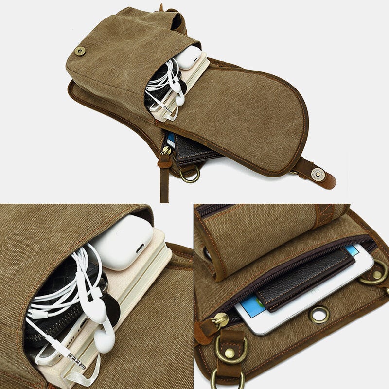 Men's Leather & Canvas Cycling Leg Bag - Outdoor Sport Waist Crossbody
