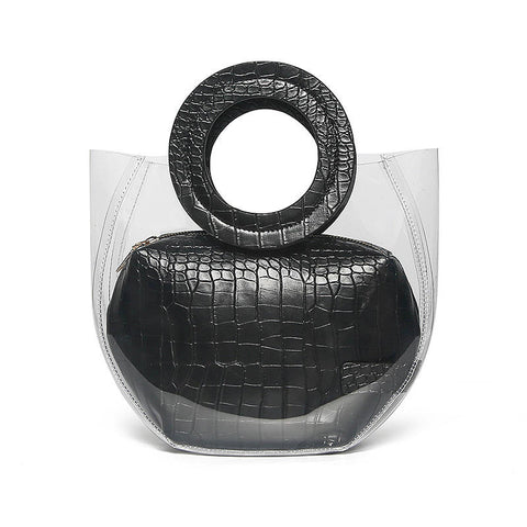 Women Crocodile Pattern Bag Clear 2 Pieces Handbag