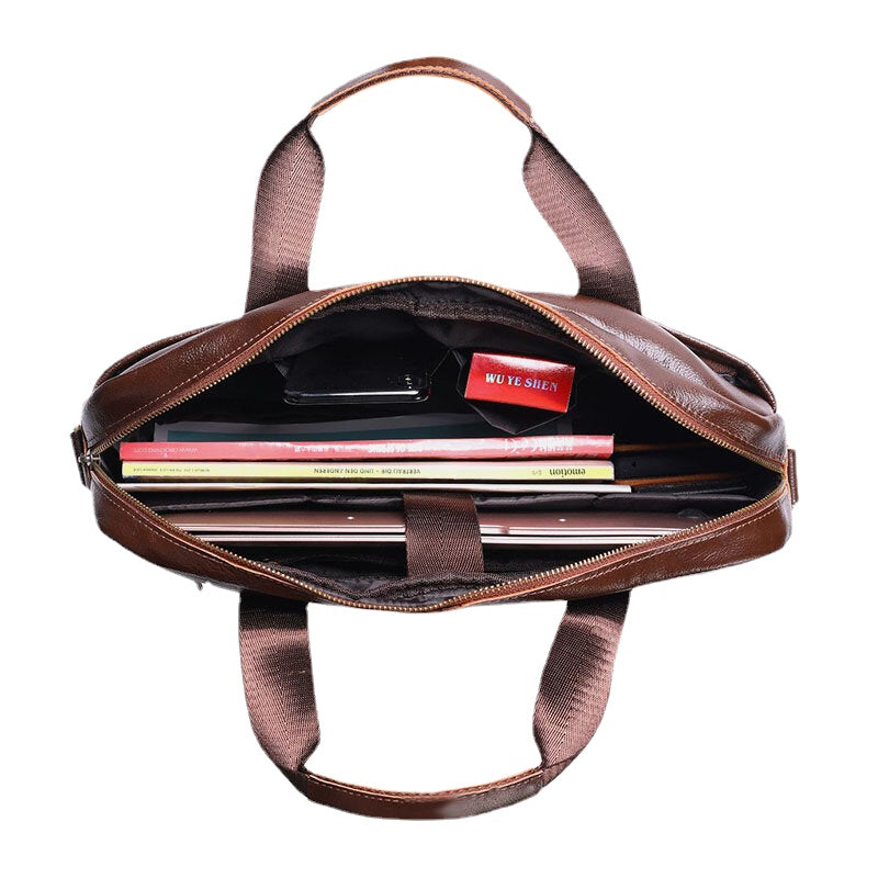 Men's Vintage Leather 14" Laptop Messenger Bag - Multi-pocket Crossbody Briefcase