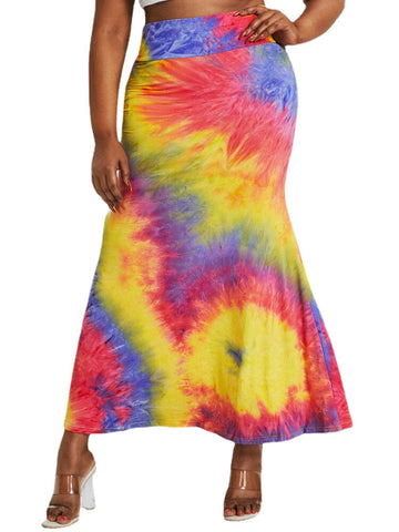 Tie Dye Print High Waist Buttocks Bodycon Long Skirt