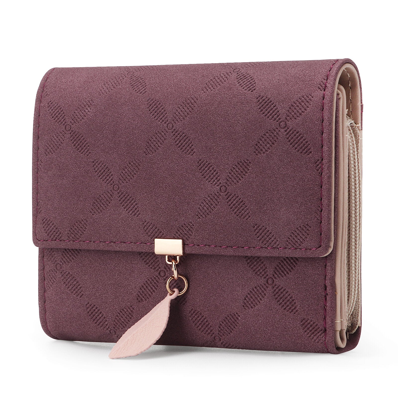 Women Artificial Leather Solid Color Leaves Embossing Wallet Multi-card Slot Coin Storage