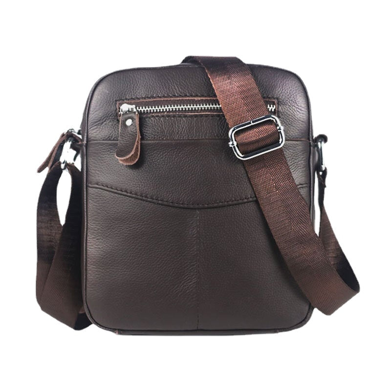 Men's Waterproof Genuine Leather Crossbody Bag with Multi-Layer Storage