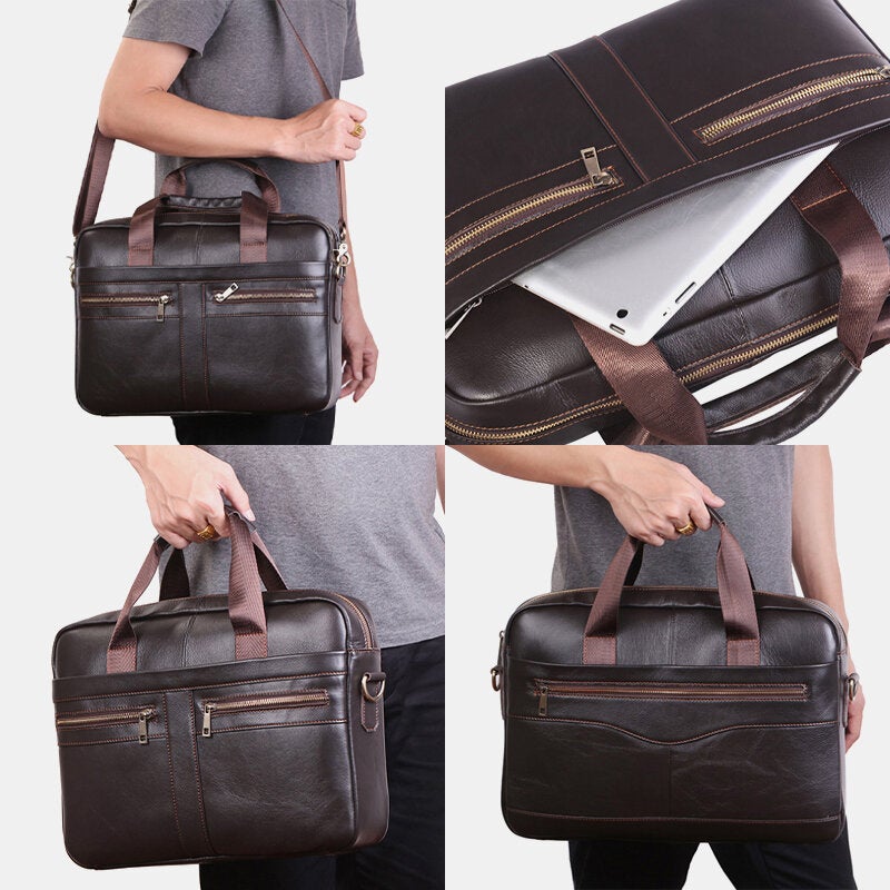 Men's Genuine Leather Multi-Function Travel Handbag & Crossbody Bag