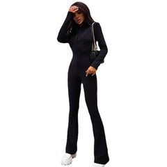 Fashion Polo Collar Slimming Long Sleeves Lapel Sleeve Slim One-Piece Pants