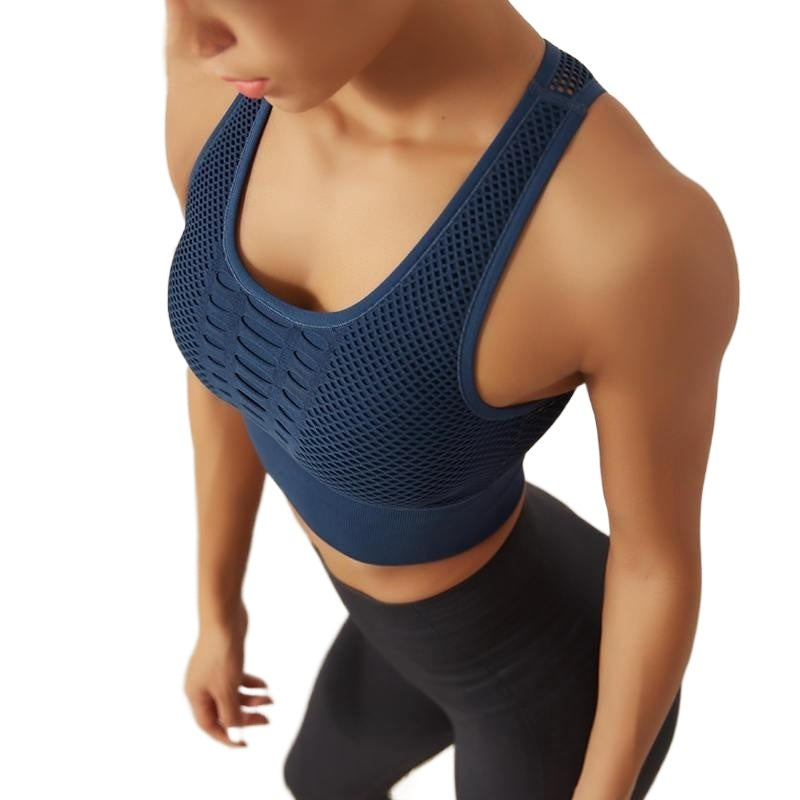 Seamless Breathable Women's Hollow Out Mesh Racerback Bra For Sports