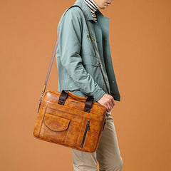 Men's Anti-theft Multi-pocket Crossbody Bag, Retro 13.3" Laptop Messenger & Shoulder Briefcase