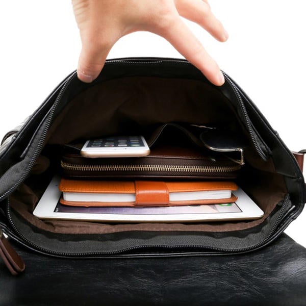 Men's Black PU Leather Messenger Bag - Business Casual Laptop Shoulder Bag