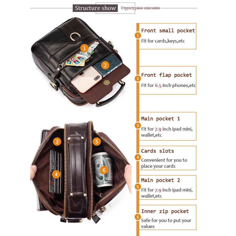 Men's Genuine Leather Large Capacity Shoulder Handbag
