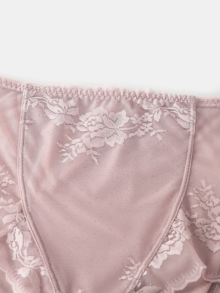 Women Translucent Lace See Through High Waist Thin Lingerie Panties