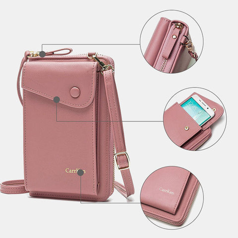 Women Artificial Leather Stylish Brief Interior Compartment Crossbody Bag Portable Cell Phone