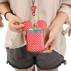 Women PU Leather Mouse Shape Polka Dot Pattern Multi-card Slot Card Holder Coin Purse Crossbody Bags