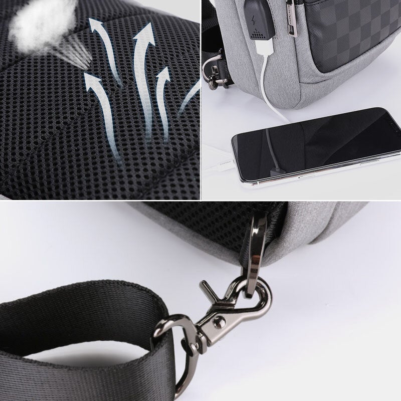 Men's Waterproof Oxford Crossbody Bag with USB Charging, Large Capacity, Concealed Side Water Cup Holder