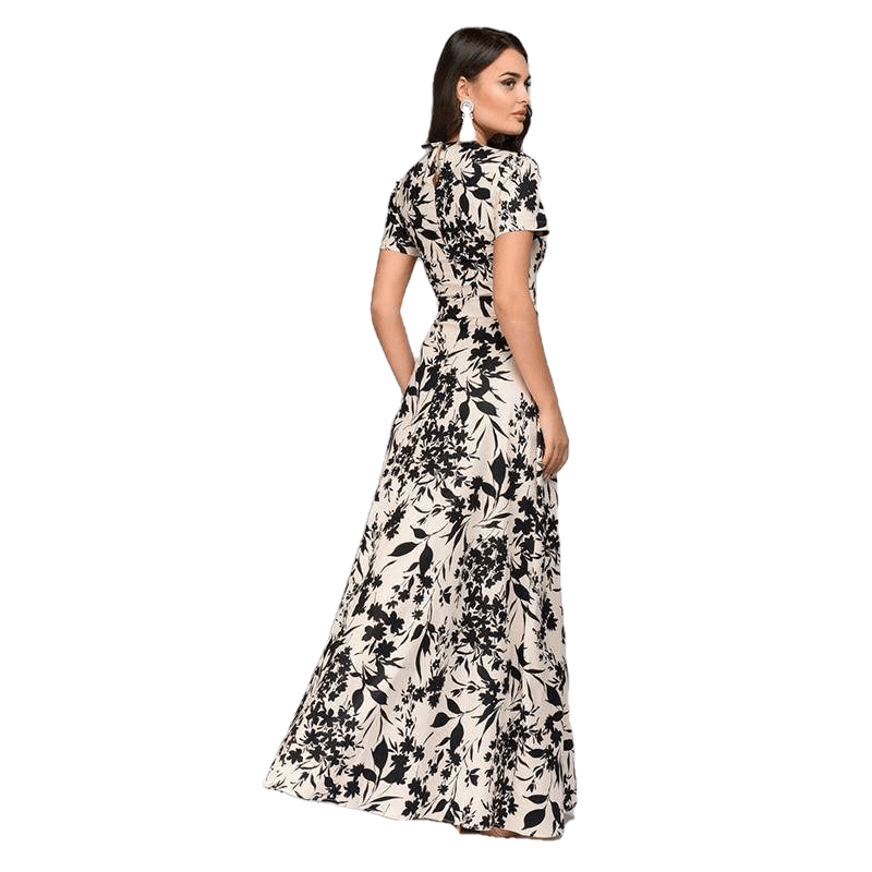 Floral Print Boho Dress Elegant Long Short Sleeve Dress - Sheseelady