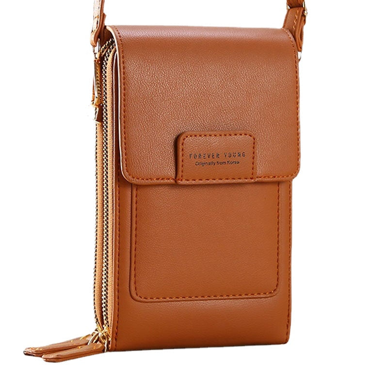 Women Multi-slots Flap Button Crossbody Bag Multi-pockets On The Back 7 Inch Phone Bag