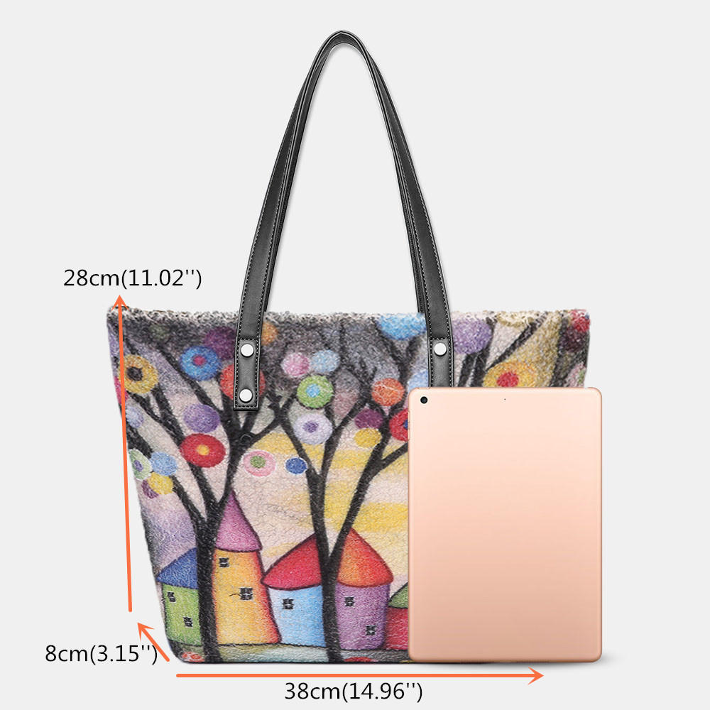 Women Colorful DIY Lamb Hair Bag Tote Shoulder