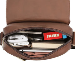 Men's Vintage Leather Crossbody Bag - Large Capacity, Fits 6.5" Phone, Casual Shoulder Messenger Bag