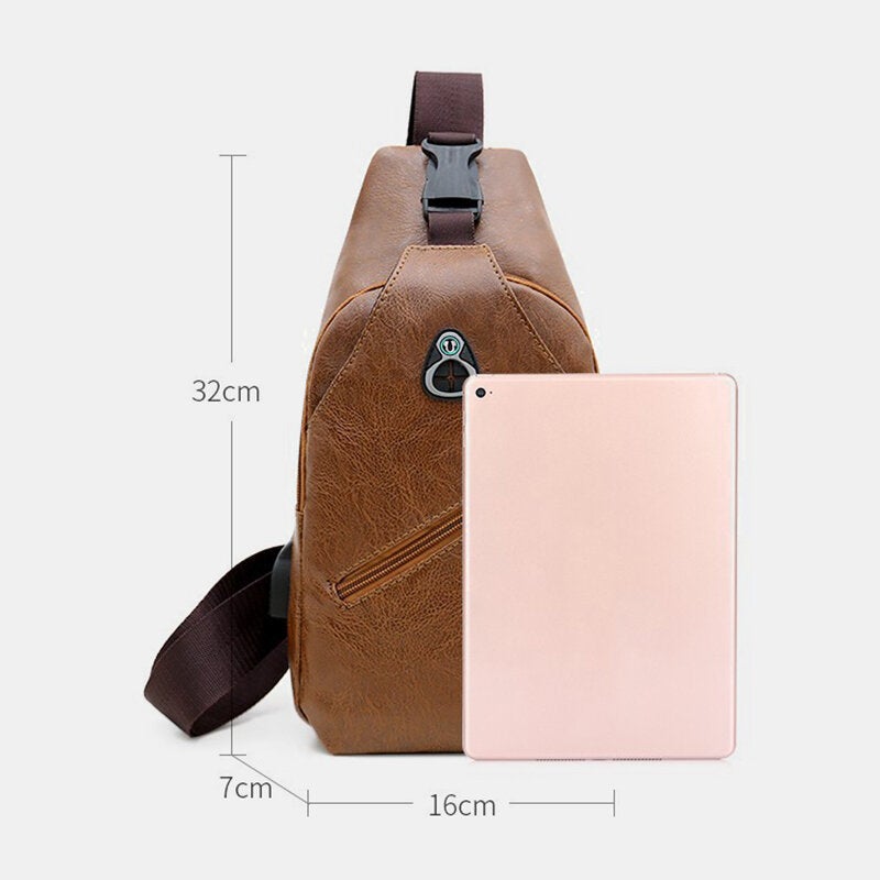 Men's Retro PU Leather Business Chest Bag with USB Charging