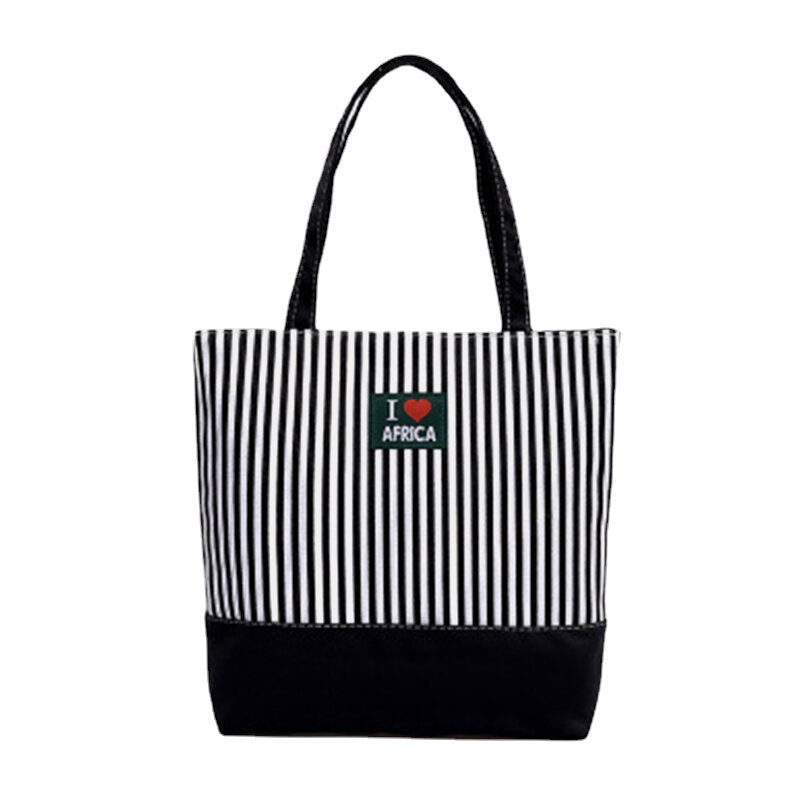 Women Striped Large Capacity Casual Tote Shoulder Bag Shopping