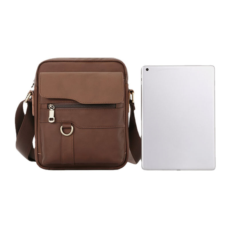 Men's Vintage Leather Crossbody Bag - Large Capacity, Fits 6.5" Phone, Casual Shoulder Messenger Bag