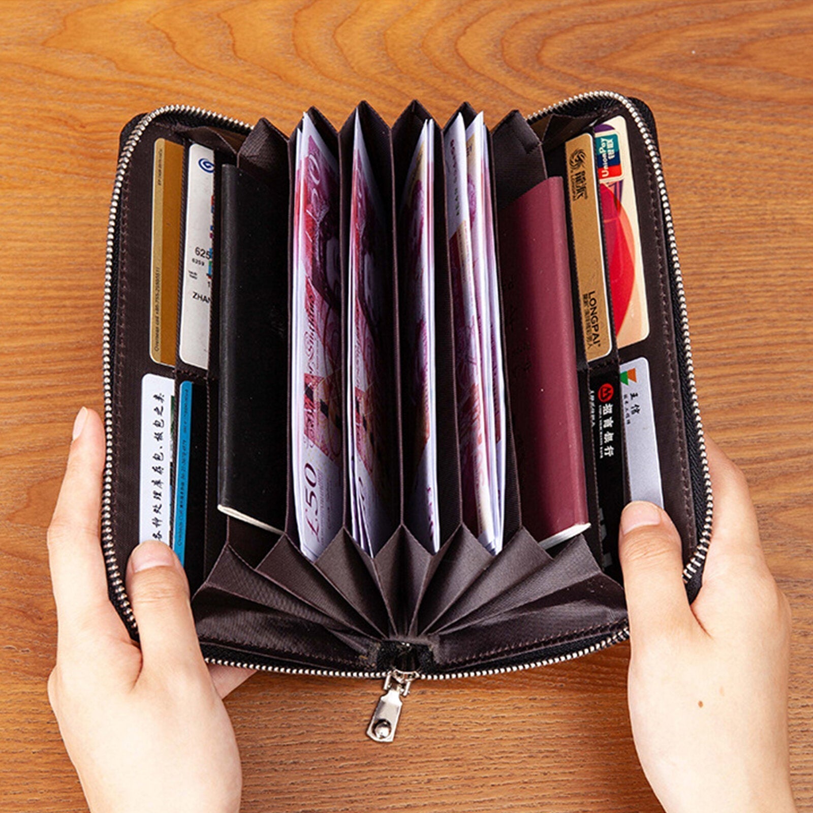 Women Genuine Leather RFID Multifunctional Wallet Multi-compartment Multi-card Slot Long Zipper