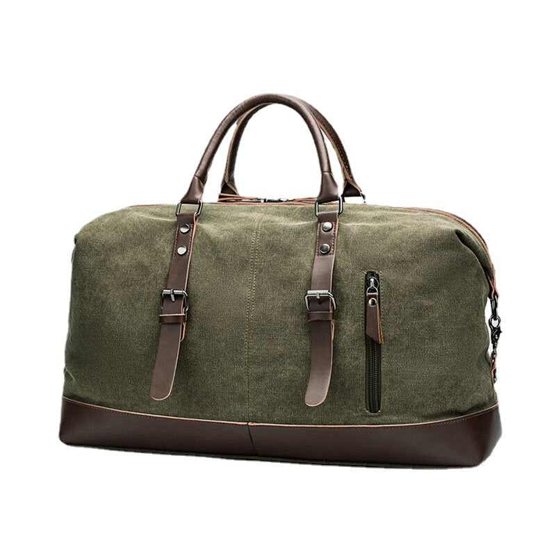 Men's Canvas PU Leather Multi-Pocket Travel Duffle Shoulder Bag
