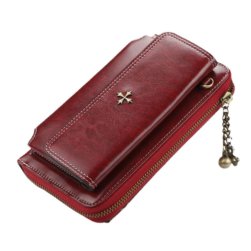 Women PU Leather Cross Flower Tassel Large Capacity Multi-card Slot Phone Bag Crossbody Shoulder