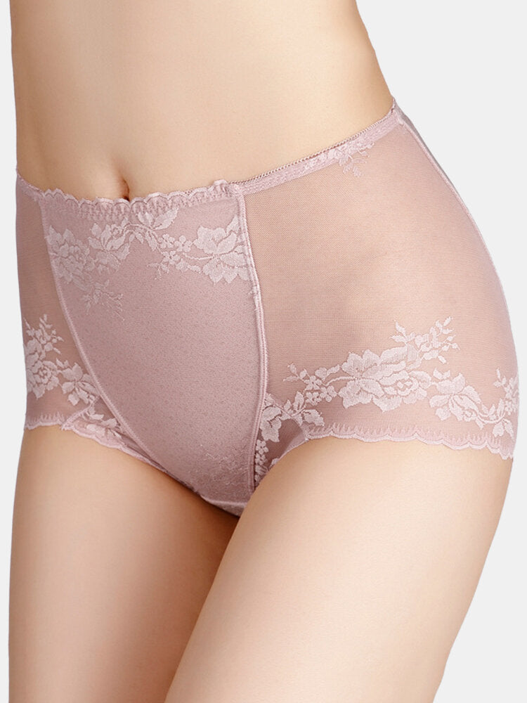 Women Translucent Lace See Through High Waist Thin Lingerie Panties