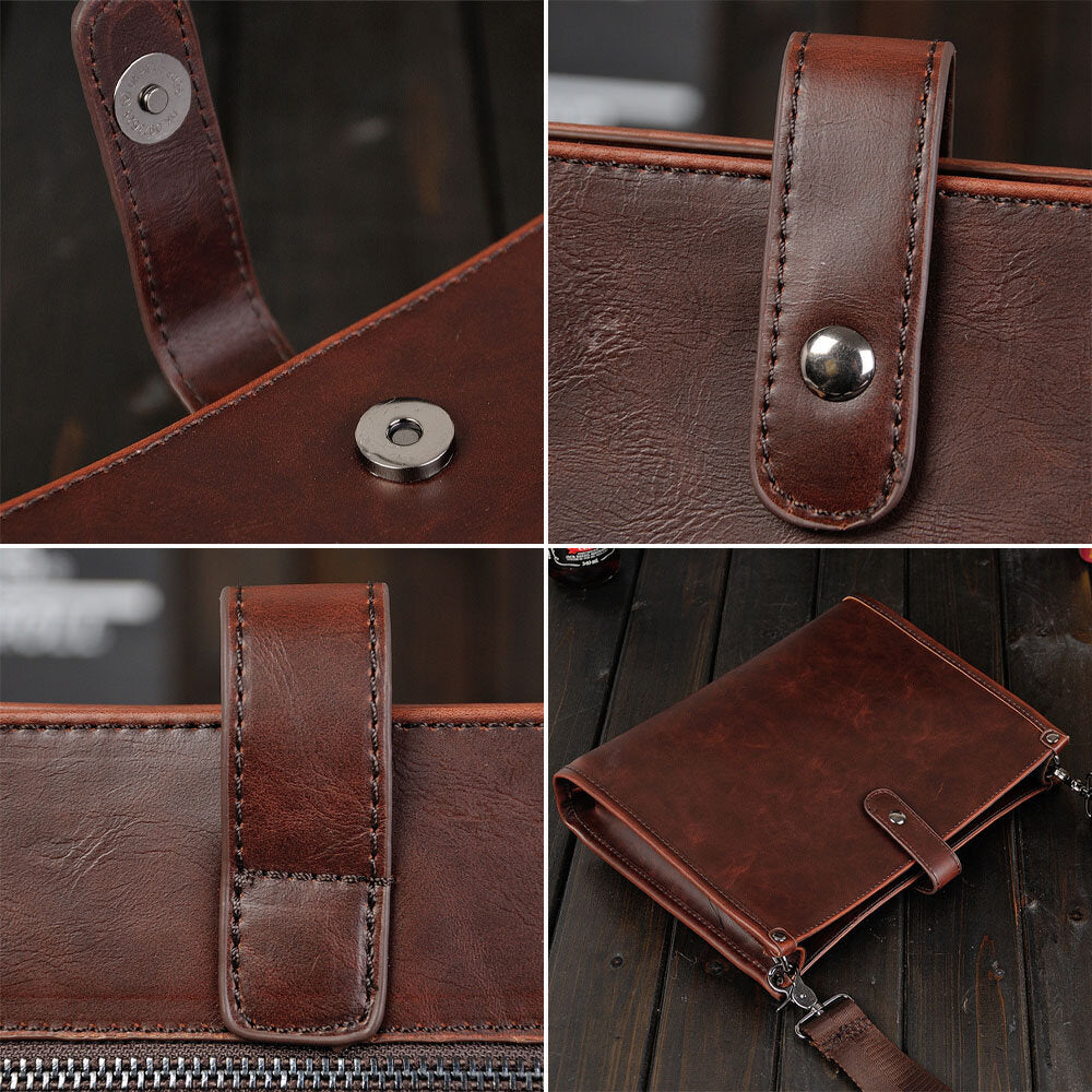 Men's Vintage Faux Leather Crossbody Bag - Large Capacity Shoulder Bag