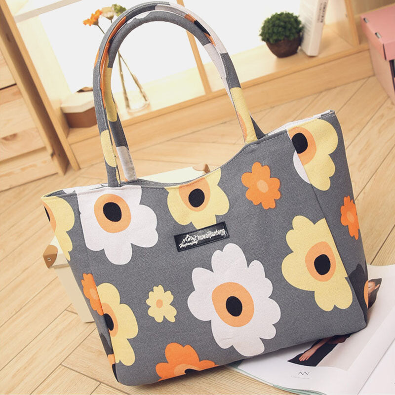 Women Large Capacity Waterproof Flower Stripe Handbag Tote