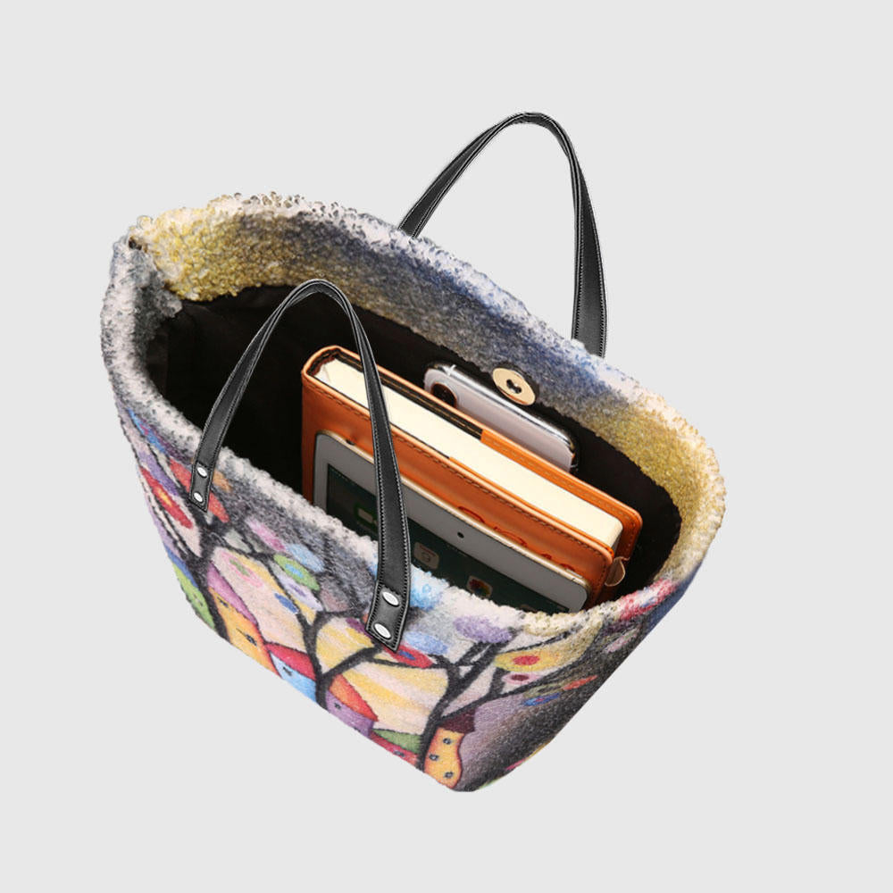 Women Colorful DIY Lamb Hair Bag Tote Shoulder