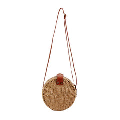 Women Round Woven Straw Crossbody Bag Solid Beach