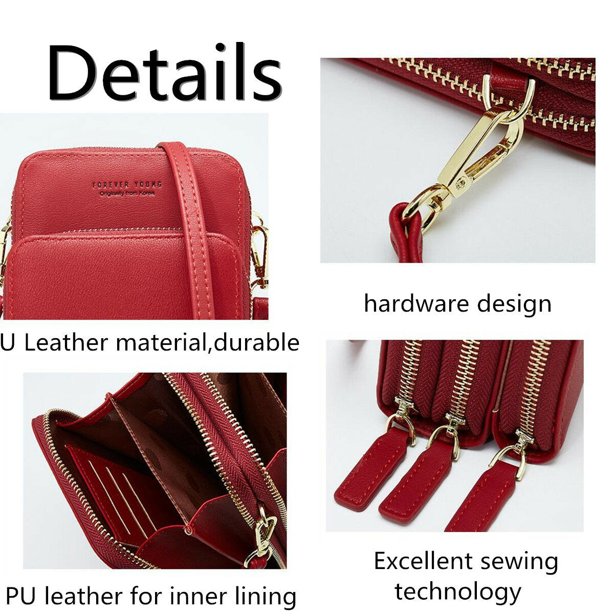 Women Artificial Leather Multi-compartment Crossbody Bag Solid Color Large Capacity Phone Shoulder Messenger