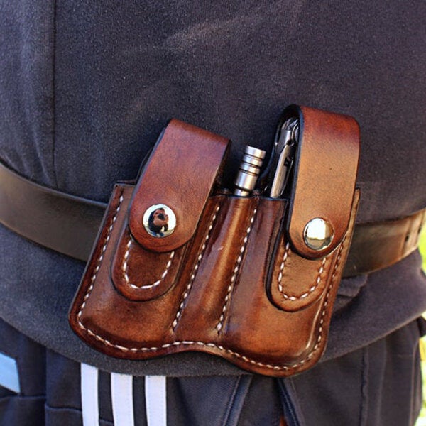 Men's Genuine Leather EDC Tooling Belt Bag for Outdoor Use
