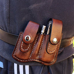 Men's Genuine Leather EDC Tooling Belt Bag for Outdoor Use